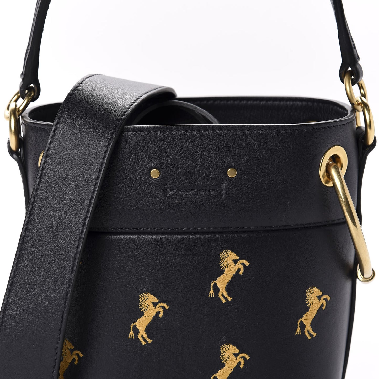 Smooth Calfskin Little Horses Embroidered Mini Roy Bucket Bag Full Blue