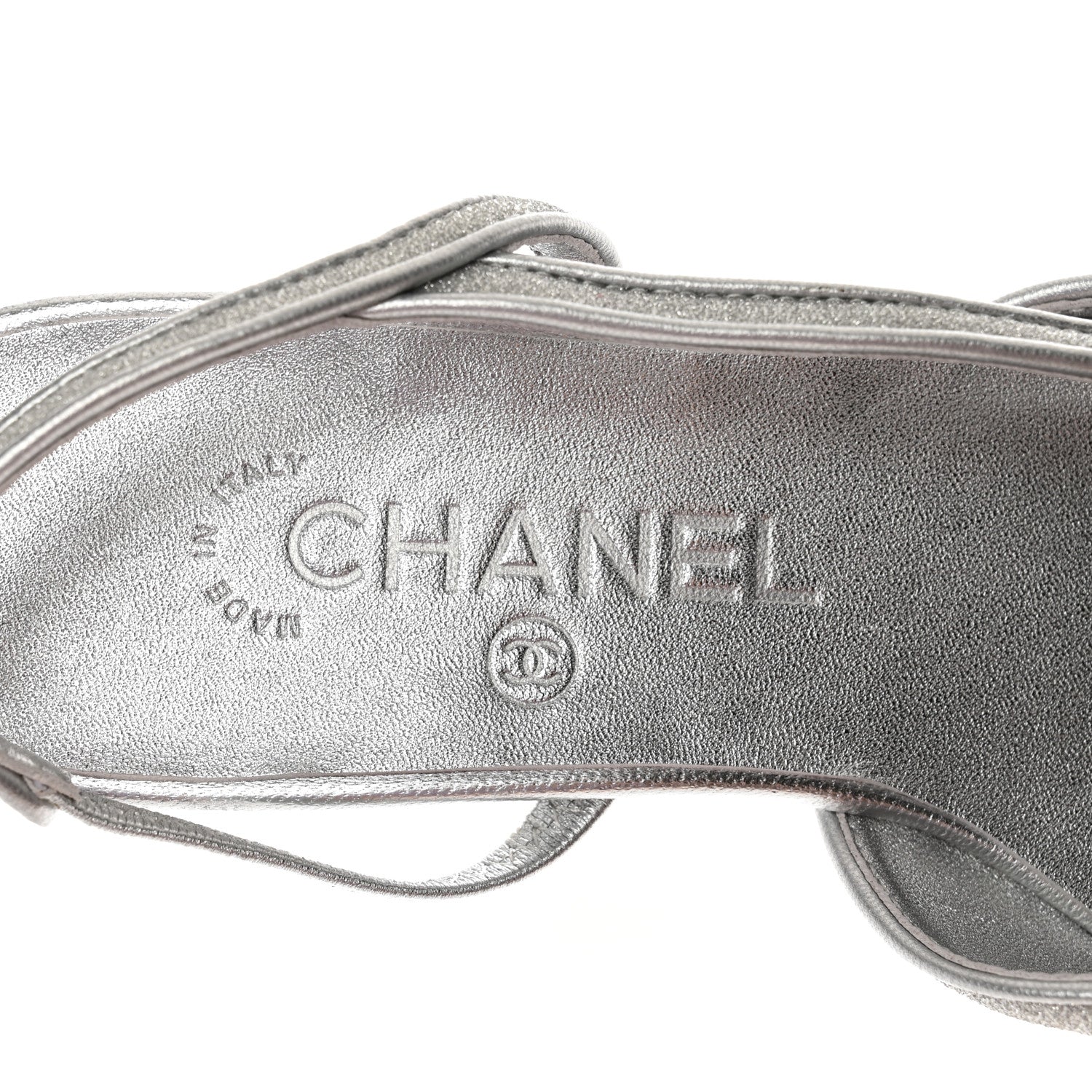 Chanel Glitter Calfskin Grosgrain CC Slingback Flats 37 Black Silver 7 of 9