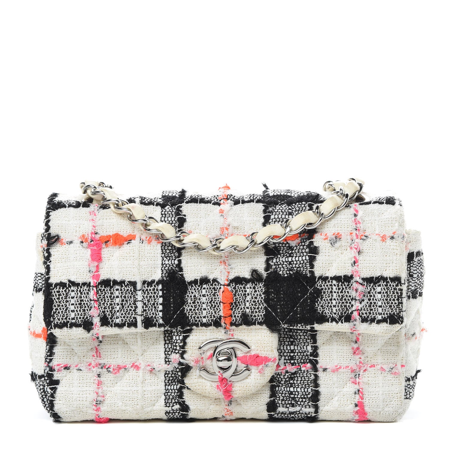 Chanel Tweed Quilted Mini Rectangular Flap Black White Pink 1 of 14