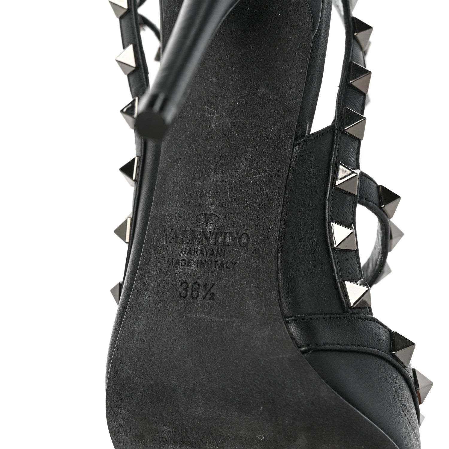 Valentino Garavani Calfskin Nappa Rockstud Ankle Strap 100mm Pumps 38.5 Black 8 of 9