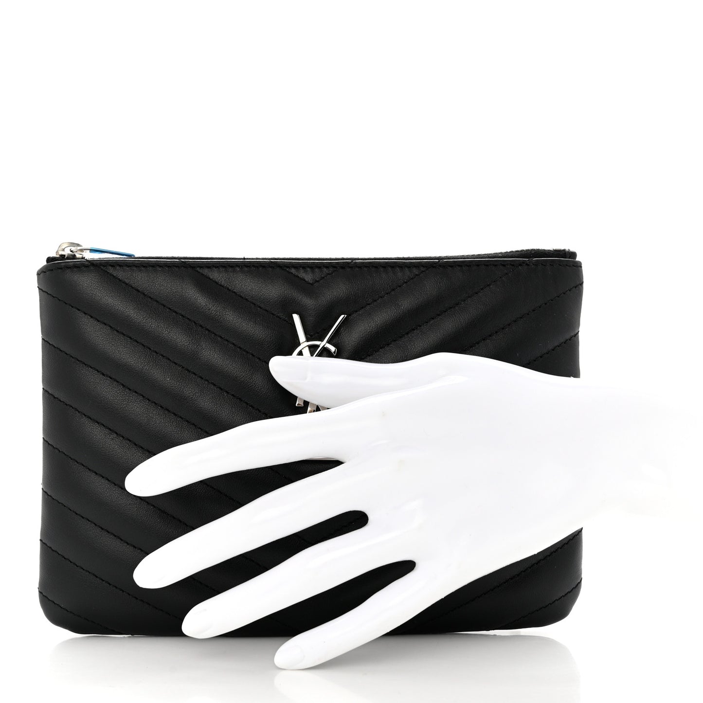 Calfskin Matelasse Chevron Monogram Pouch Black
