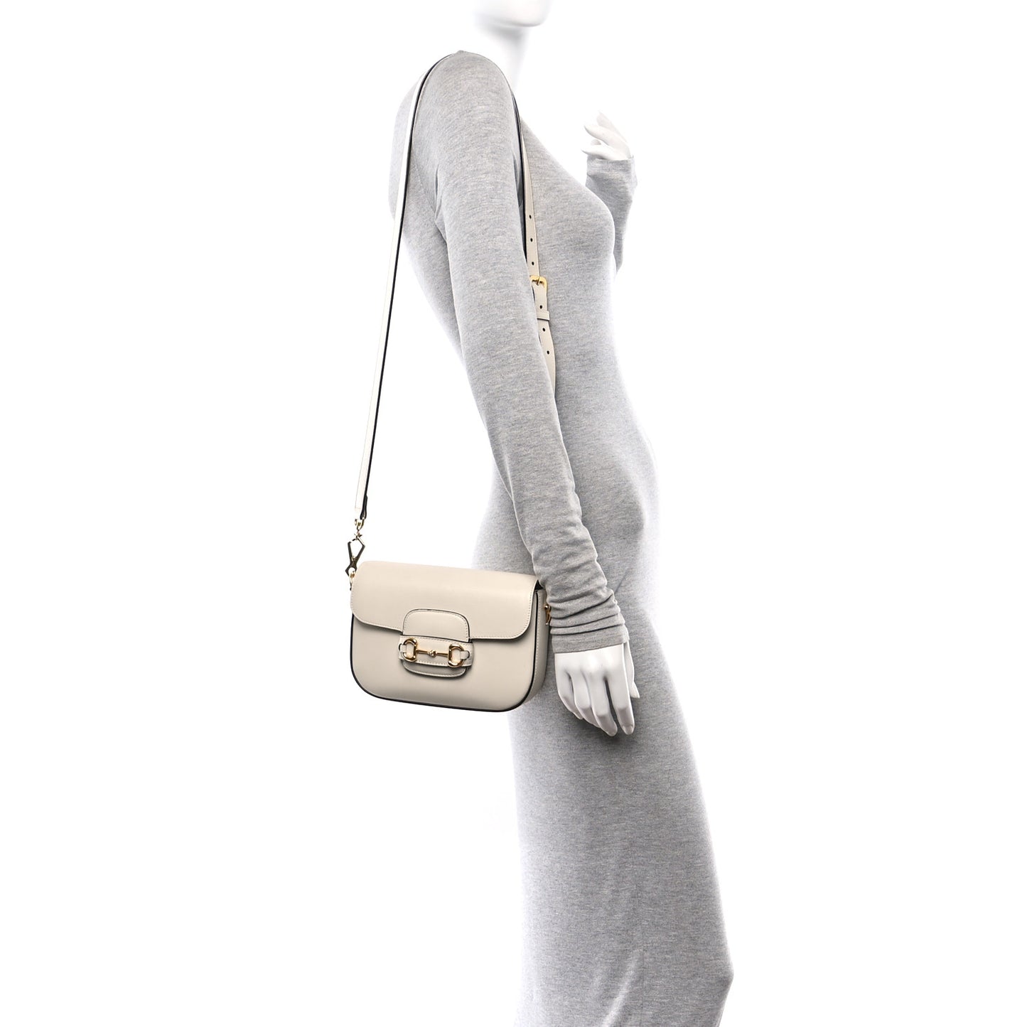 Azalea Calfskin Web Mini Horsebit 1955 Shoulder Bag Mystic White