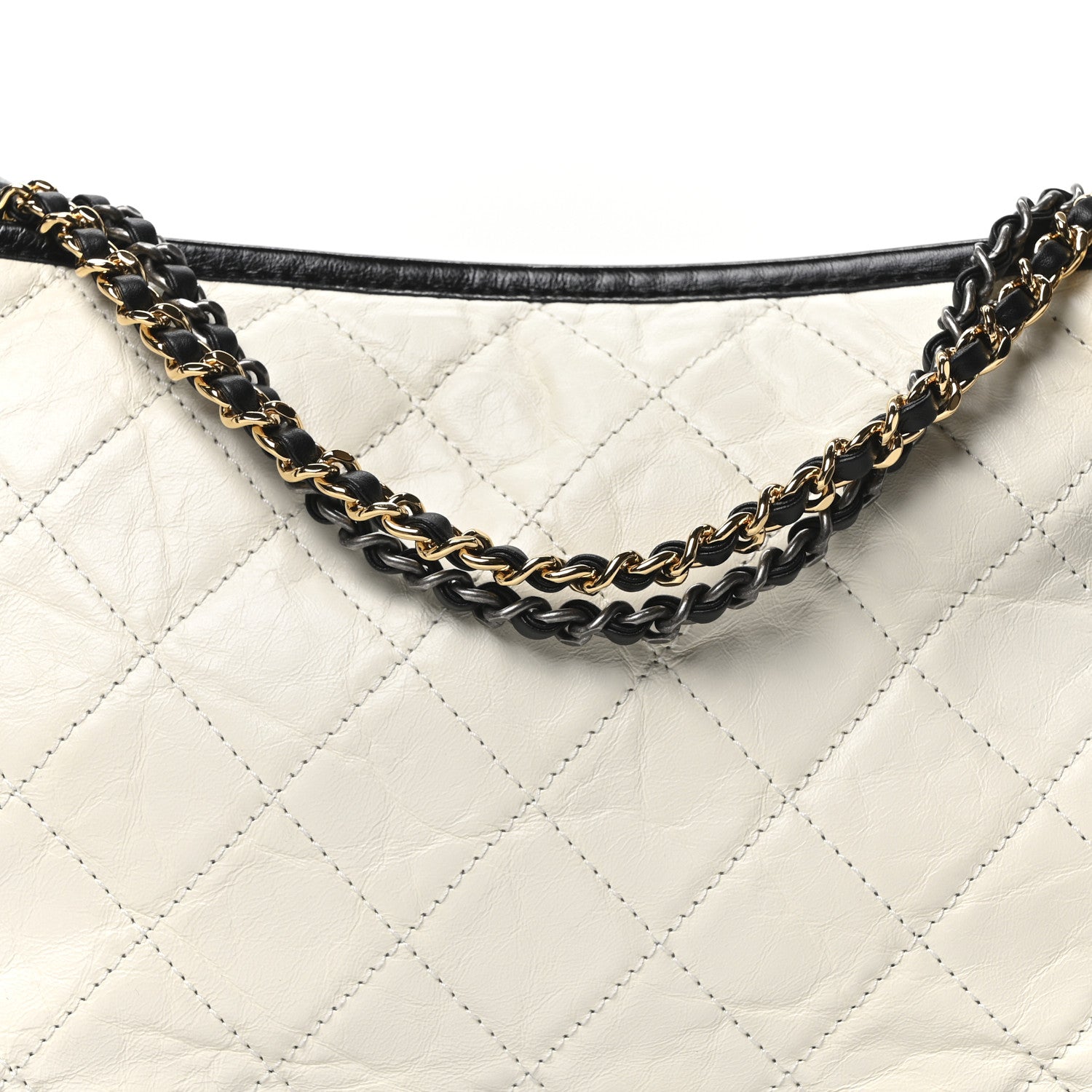 Chanel Aged Calfskin Quilted Medium Gabrielle Hobo Black White 7 of 9