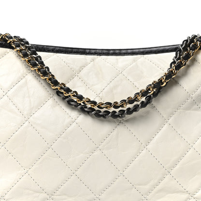 Chanel Aged Calfskin Quilted Medium Gabrielle Hobo Black White 7 of 9