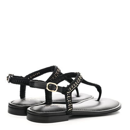 Chanel Lambskin Embroidered CC Thong Sandals 41 Black 4 of 9