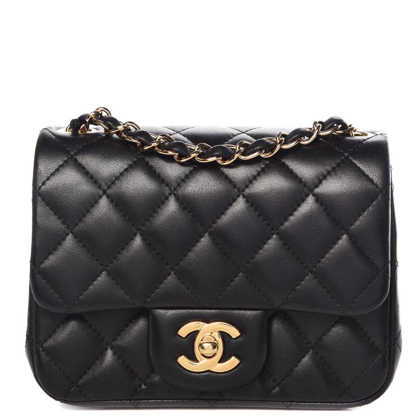 Lambskin Quilted Mini Square Flap Black