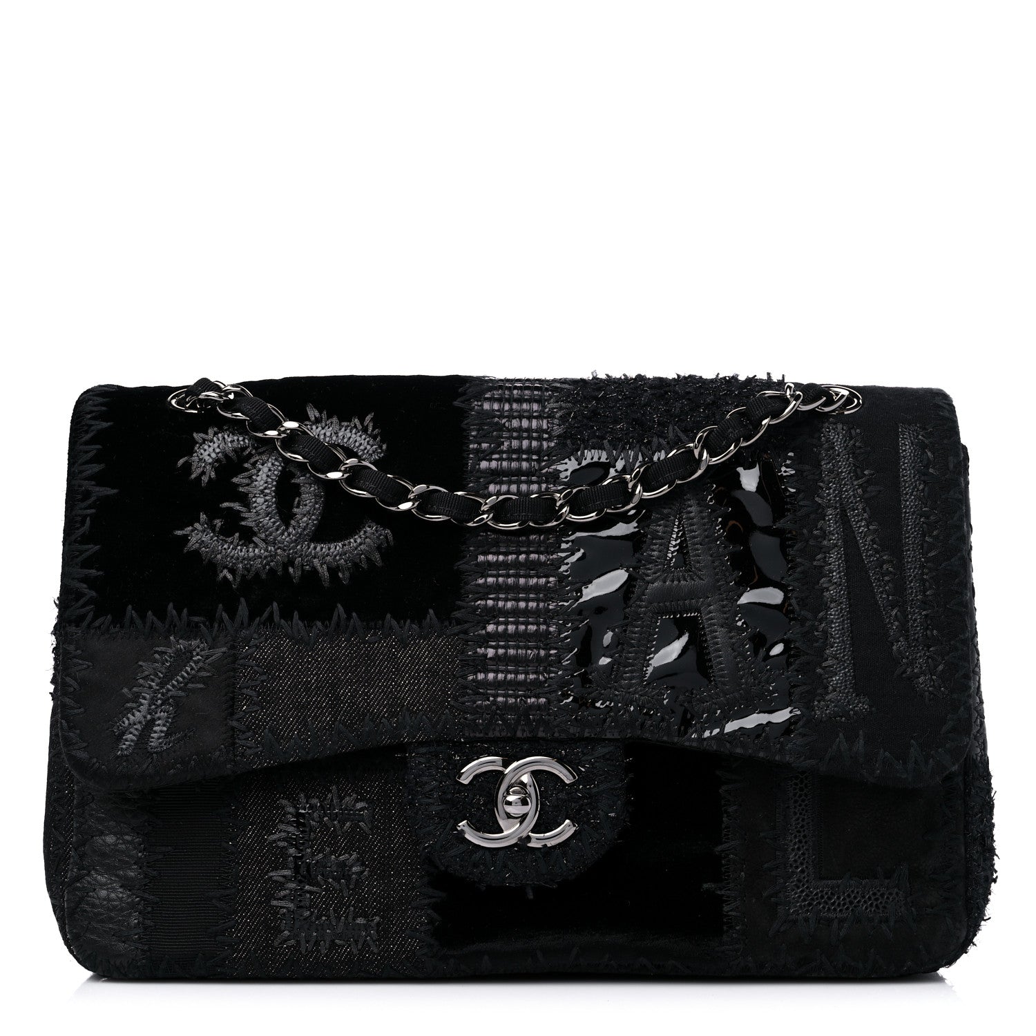Chanel Tweed Patchwork Jumbo Single Flap Black 1 of 10