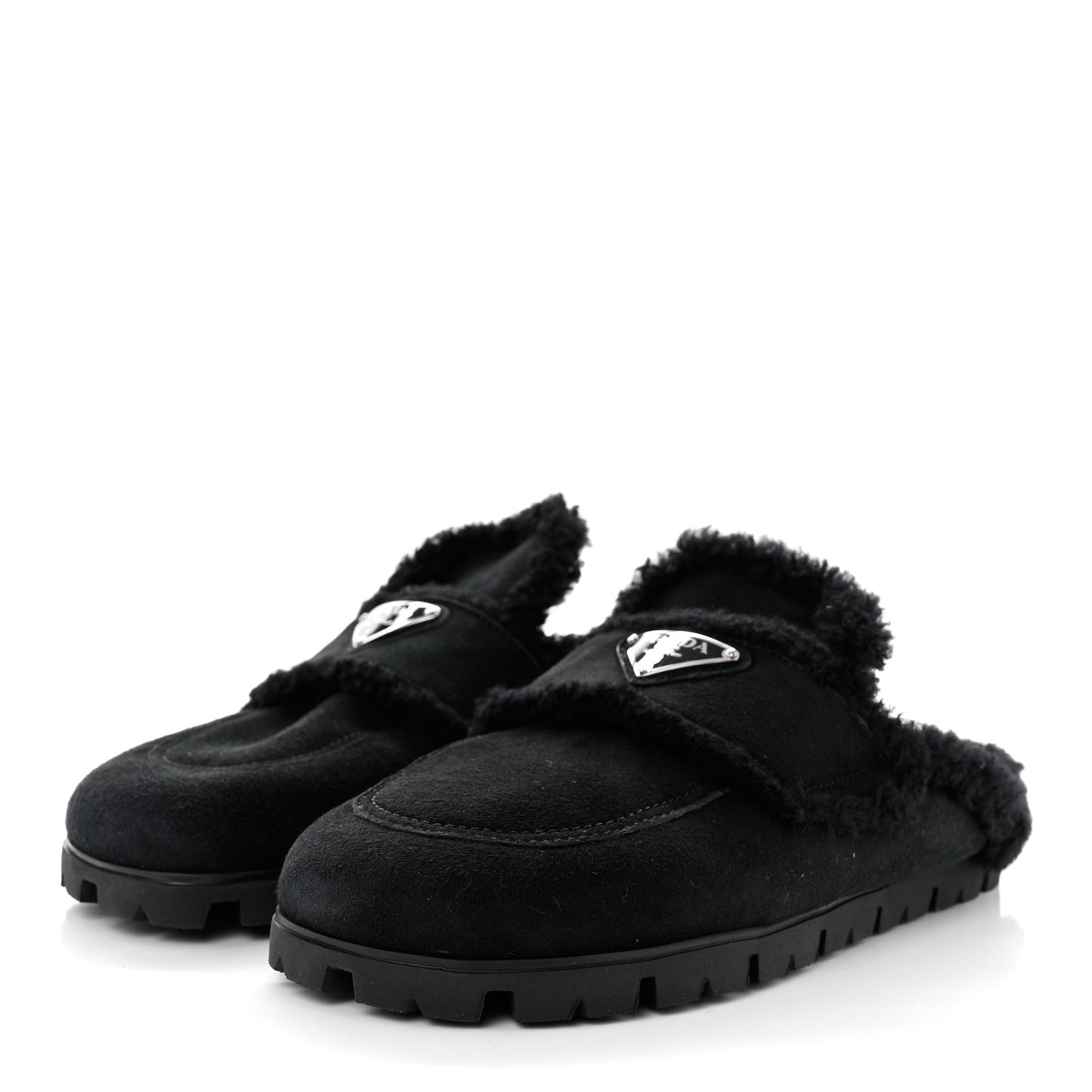 Shearling Triangle Logo 20mm Slippers 38 Black
