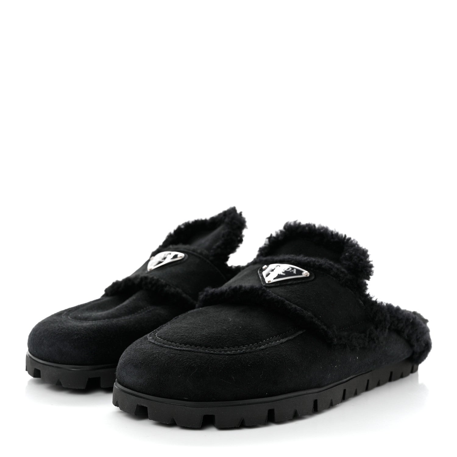 Prada Shearling Triangle Logo 20mm Slippers 38 Black 3 of 9