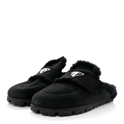 Prada Shearling Triangle Logo 20mm Slippers 38 Black 3 of 9