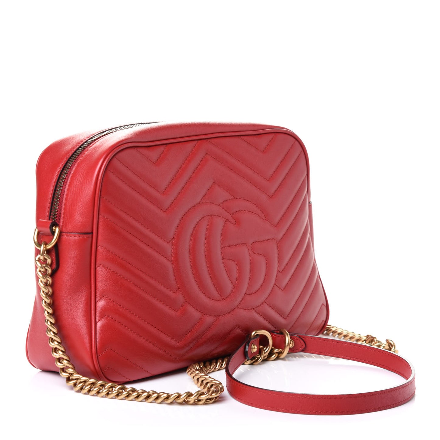 Calfskin Matelasse Medium GG Marmont Chain Shoulder Bag Hibiscus Red