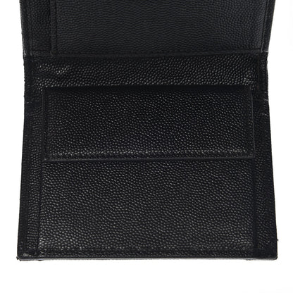 Saint Laurent Grain De Poudre Matelasse Chevron Monogram Compact Wallet Black 7 of 8