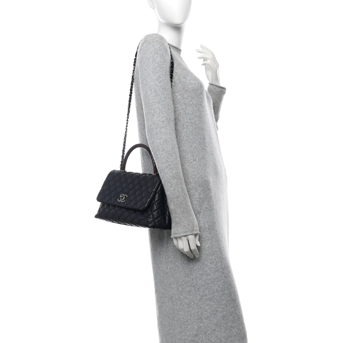 Caviar Lizard Embossed Quilted Small Coco Handle Flap Navy Blue