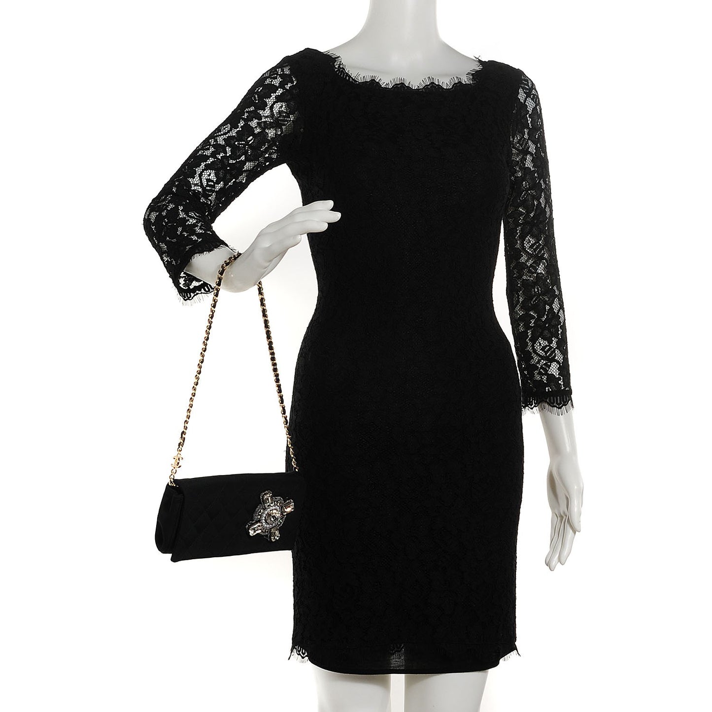 Nylon Quilted East West Crystal Flap Black