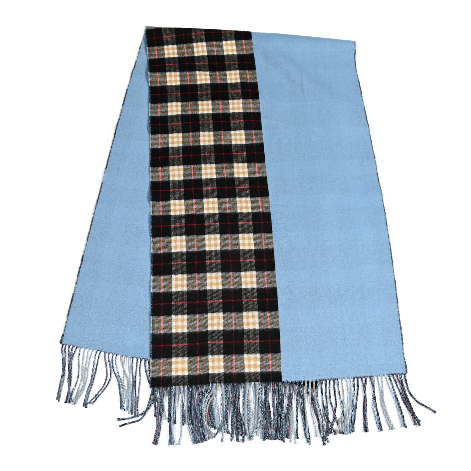 Burberry Cashmere Stripe and Check Reversible Scarf Black Blue 2 of 4