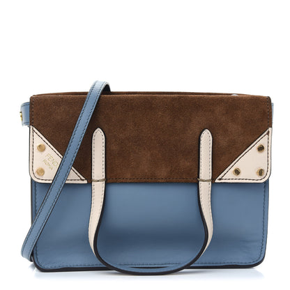 Fendi Vitello Grace Suede Small Flip Tote Azzurro Merlino Marrone Camelia 1 of 10
