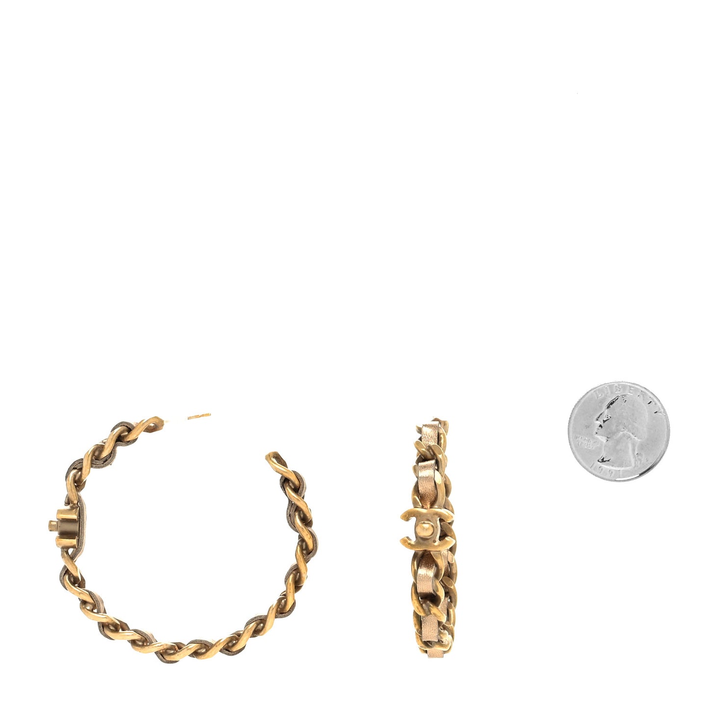 Metal Lambskin CC Turnlock Chain Hoop Earrings Matte Gold