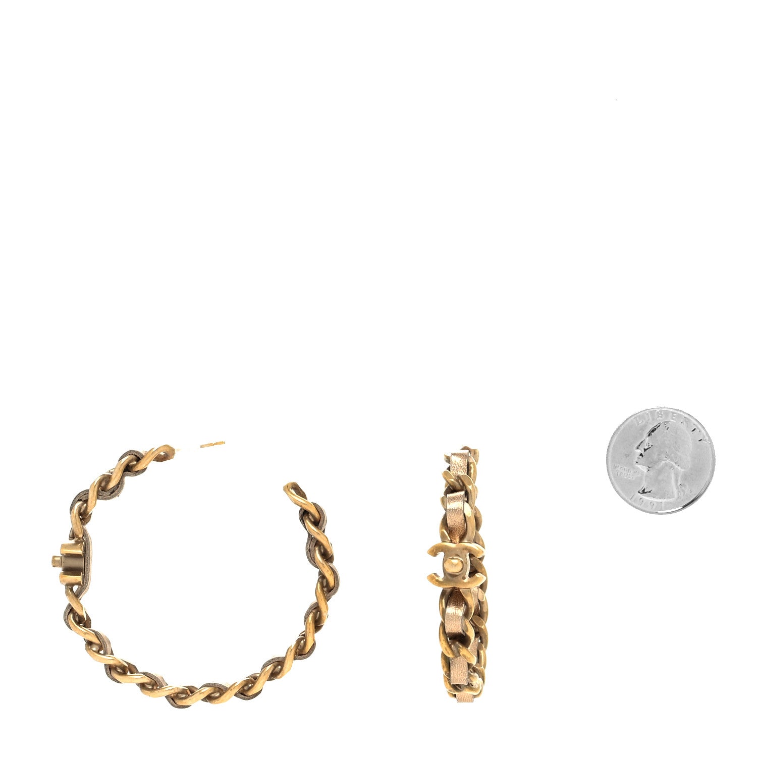 Chanel Metal Lambskin CC Turnlock Chain Hoop Earrings Matte Gold 2 of 4