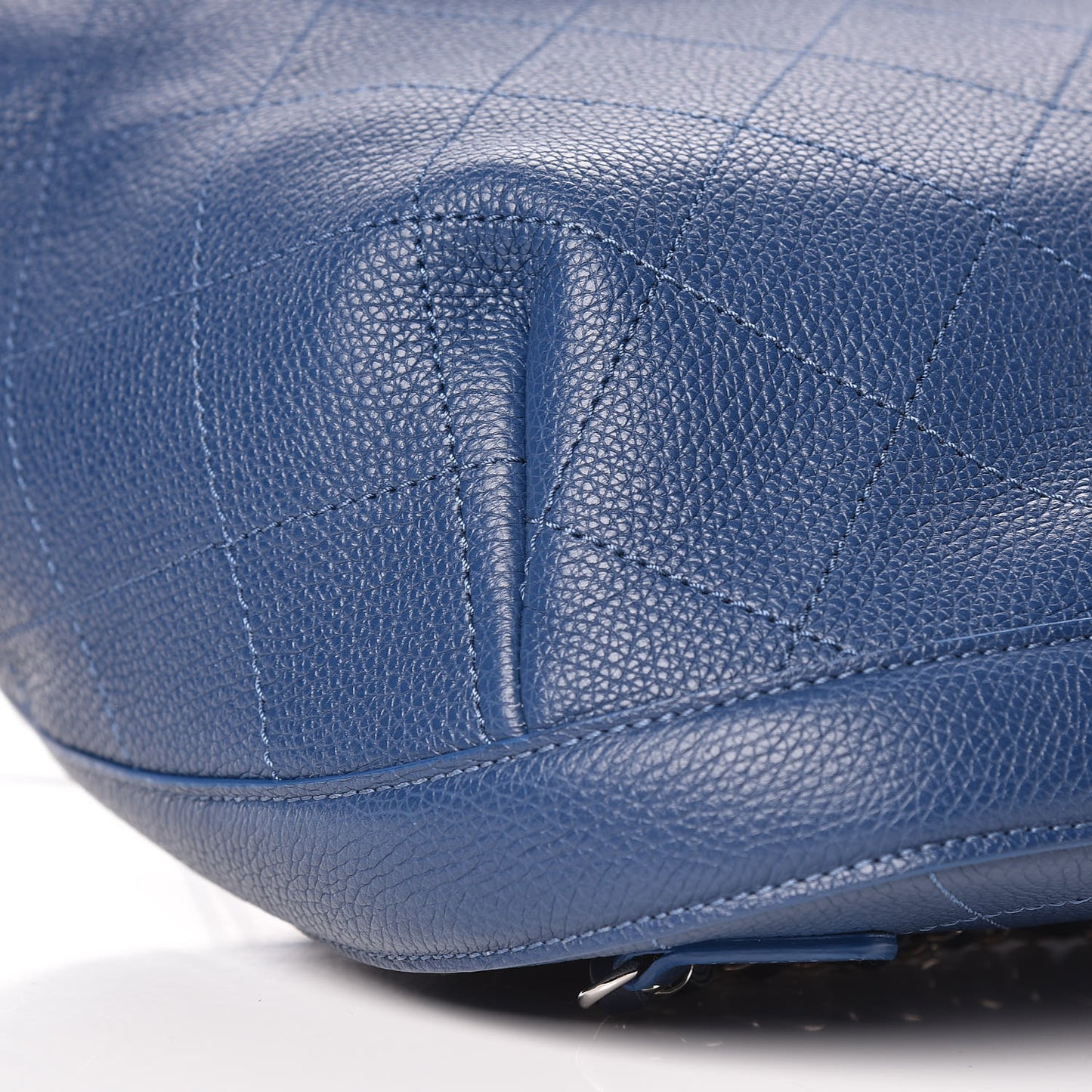 Grained Calfskin Stitched Flap Drawstring Backpack Blue Black