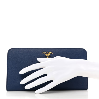 Prada Saffiano Metal Double Snap Travel Wallet Cobalto 2 of 8