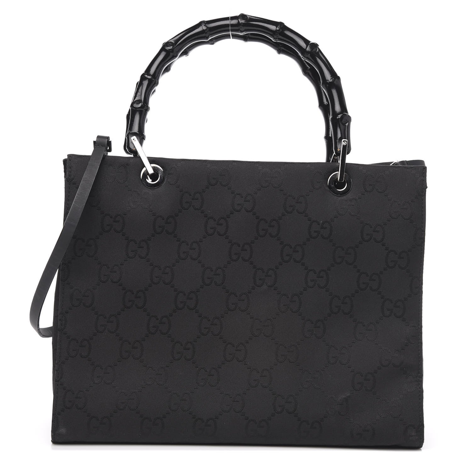 Gucci Nylon Monogram Bamboo Handle Bag Black 1 of 11