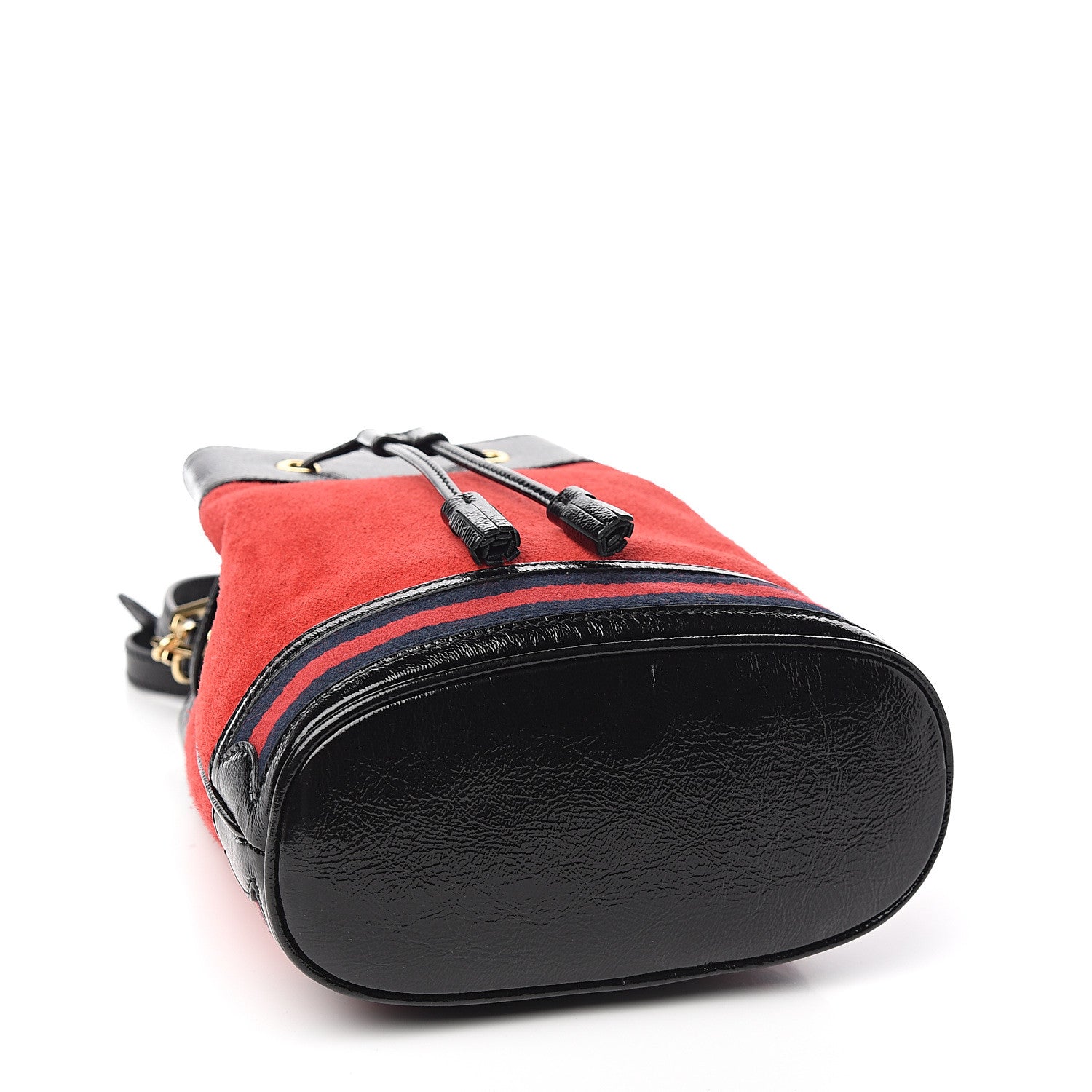 Gucci Suede Patent Web Small Ophidia Bucket Bag Hibiscus Red Black 3 of 9