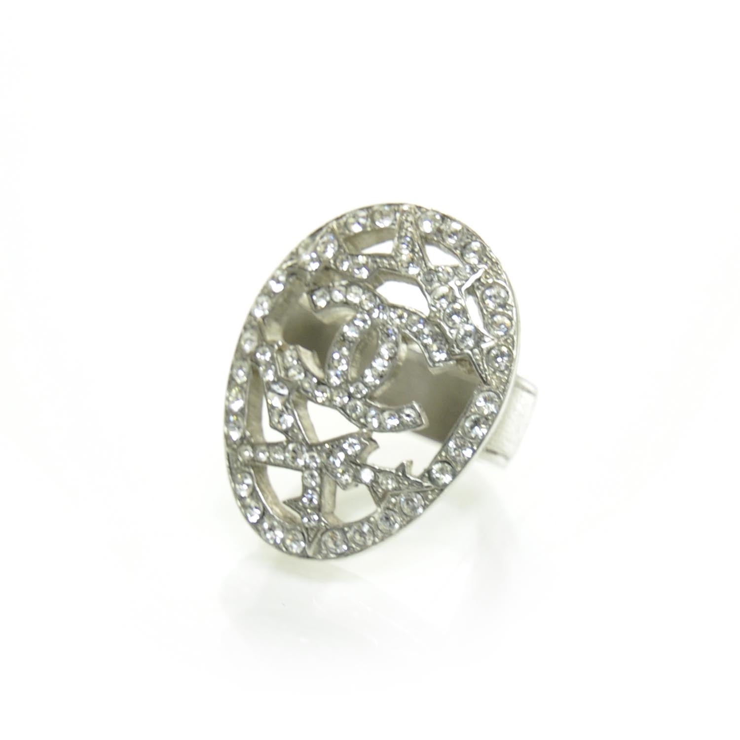 Chanel Crystal CC Ring Silver 6.5 1 of 5