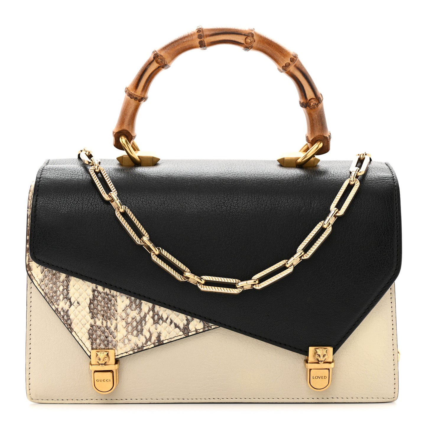 Calfskin Snakeskin Small Ottilia Top Handle Bag Black White