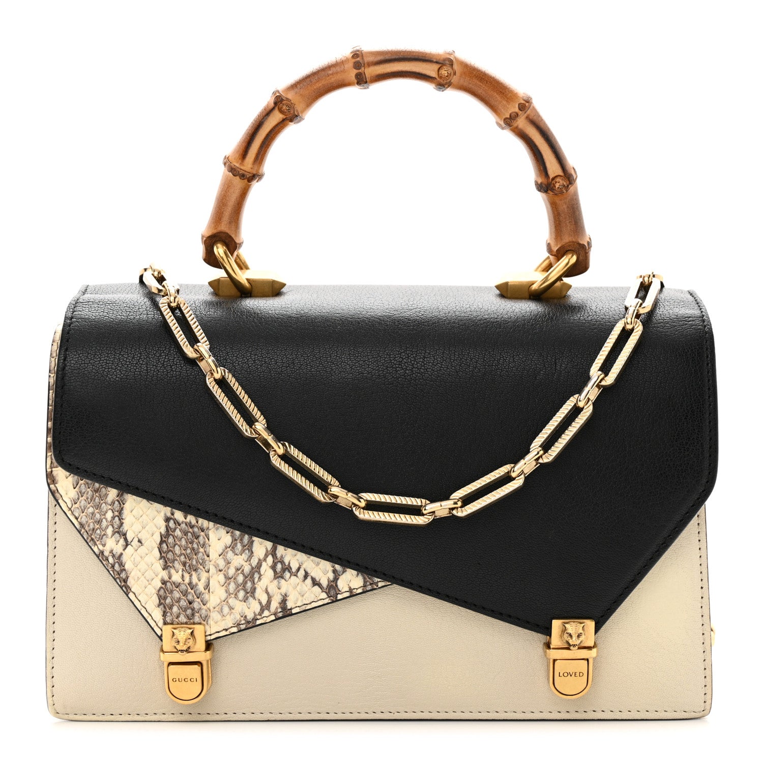 Gucci Calfskin Snakeskin Small Ottilia Top Handle Bag Black White 1 of 11