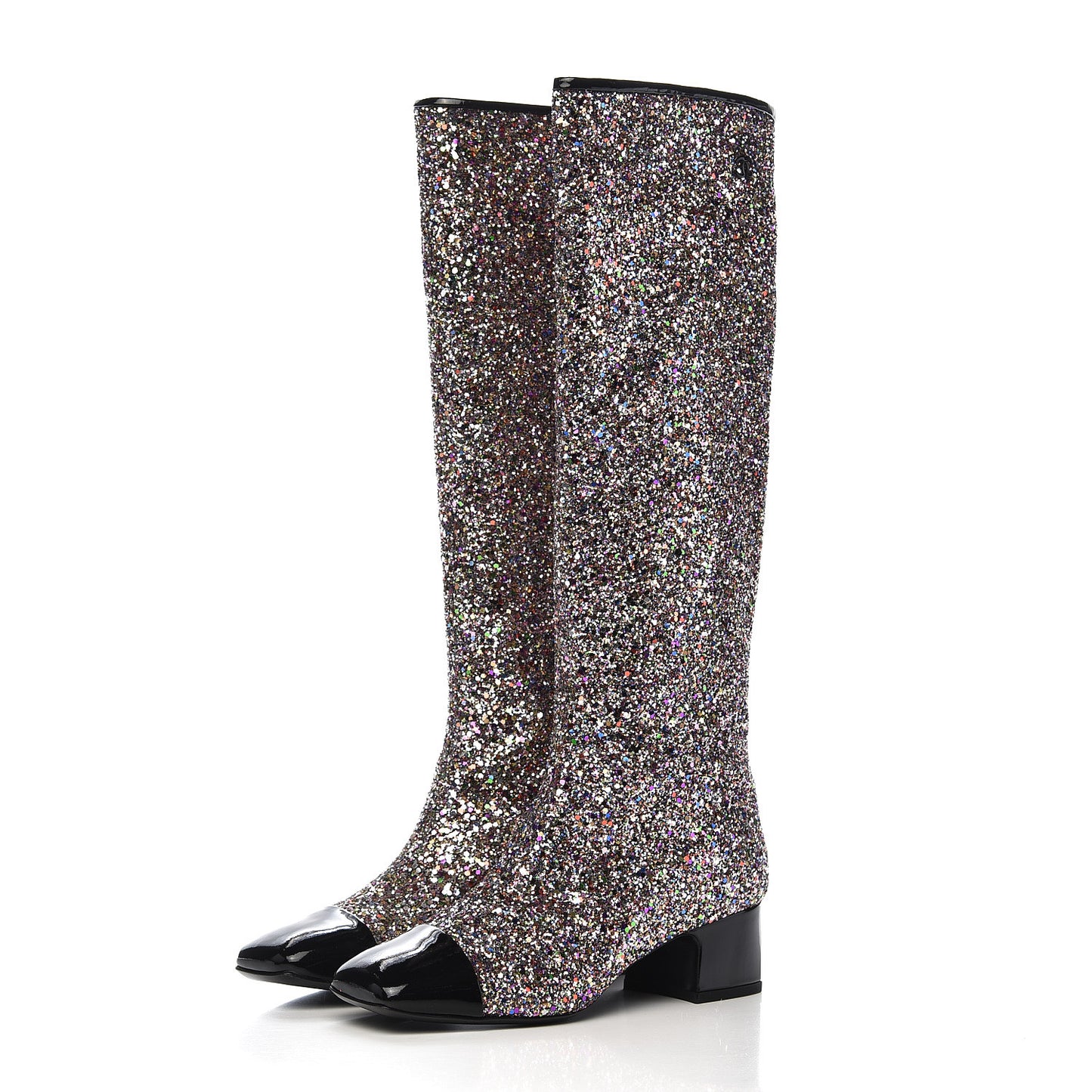 Glitter Patent Calfskin Cap Toe Fantasy High Boots 36.5 Multicolor Black