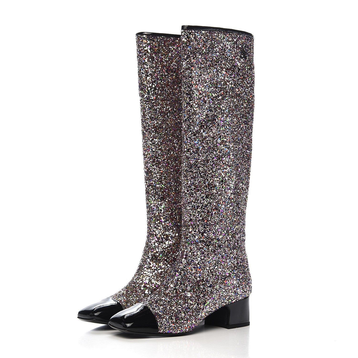 Chanel Glitter Patent Calfskin Cap Toe Fantasy High Boots 36.5 Multicolor Black 3 of 10