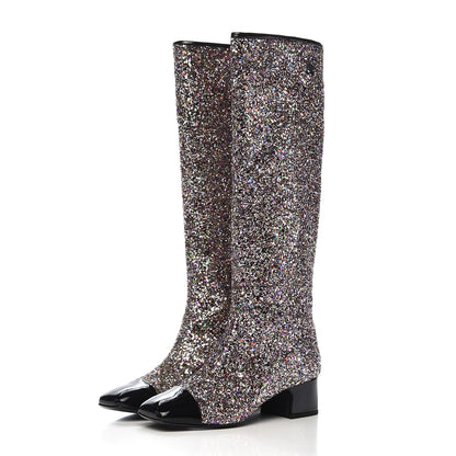 Chanel Glitter Patent Calfskin Cap Toe Fantasy High Boots 36.5 Multicolor Black 3 of 10