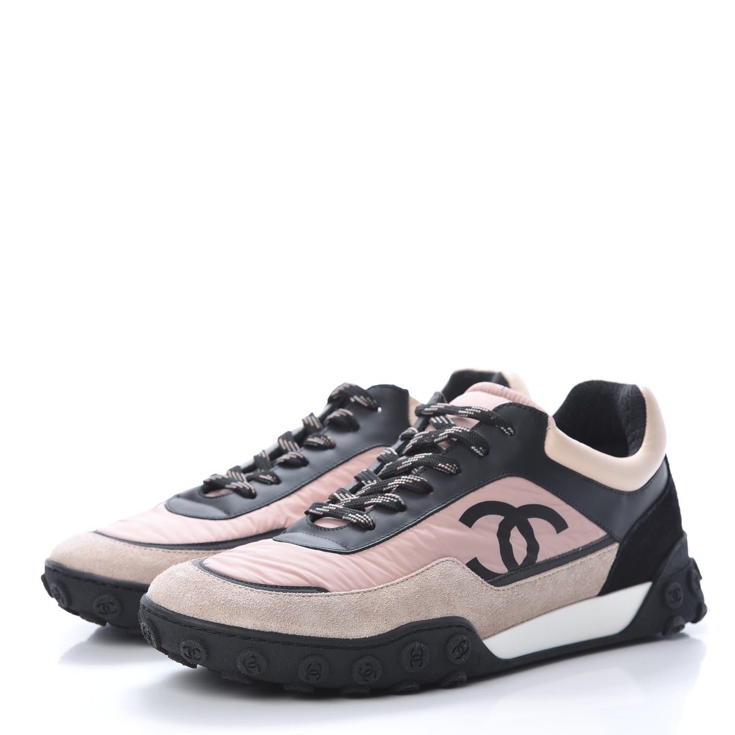 Chanel Nylon Calfskin Suede CC Womens Sneakers 40.5 Pink Black 3 of 8