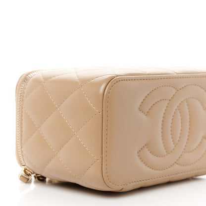 Chanel Lambskin Quilted Pearl Crush Small Vanity Case With Chain Beige 9 of 11