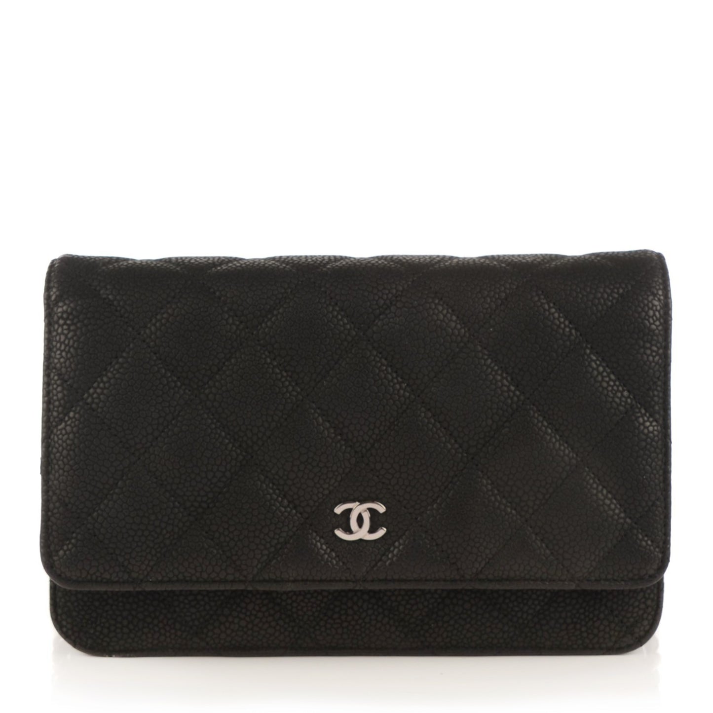 Iridescent Caviar Quilted Wallet on Chain WOC Black
