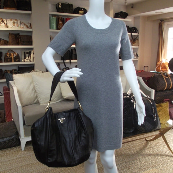 Prada Nappa Stripes Shoulder Bag Black 2 of 11