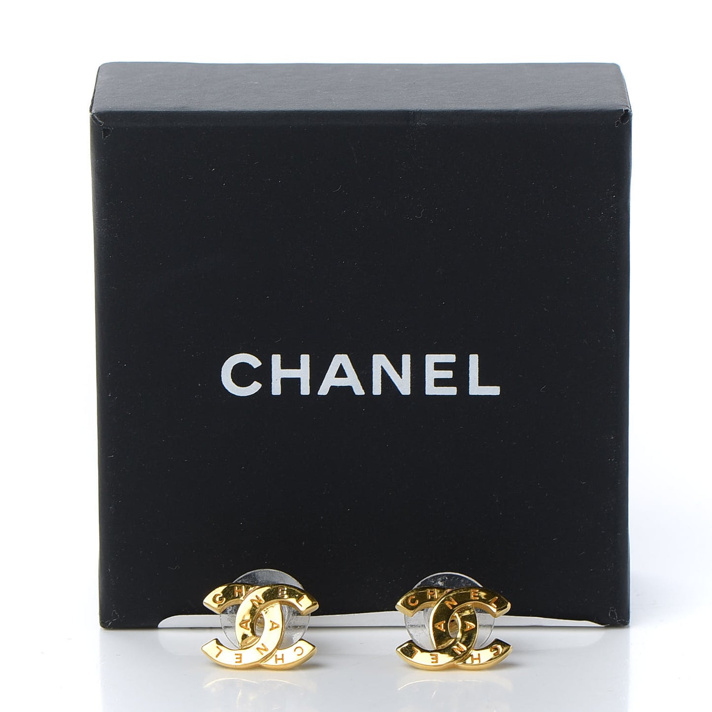 Metal CC Paris Button Stud Earrings Gold