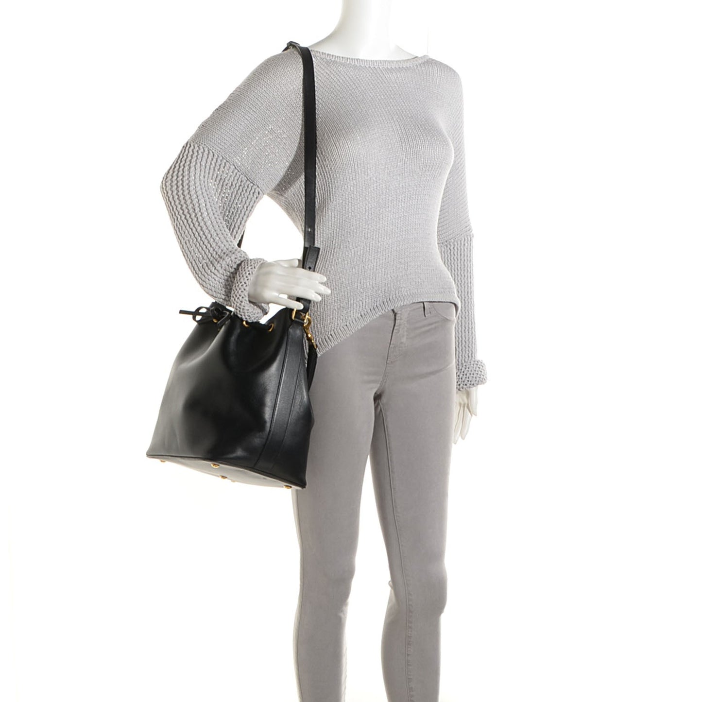 Calfskin Large Emmanuelle Bucket Bag Black
