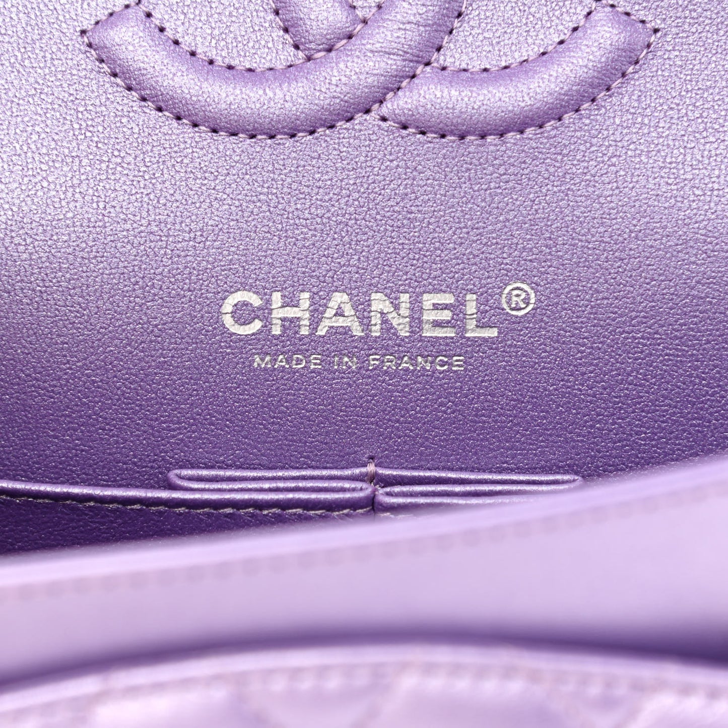 Iridescent Calfskin Quilted Medium Double Flap Purple