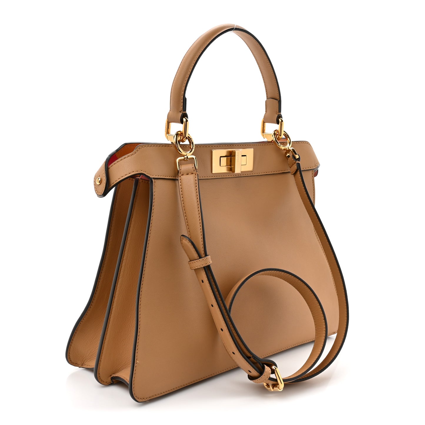 Vitello Seta Nappa FF Striped Embossed Medium Peekaboo I SEE U Satchel Miele Scuro Multicolor