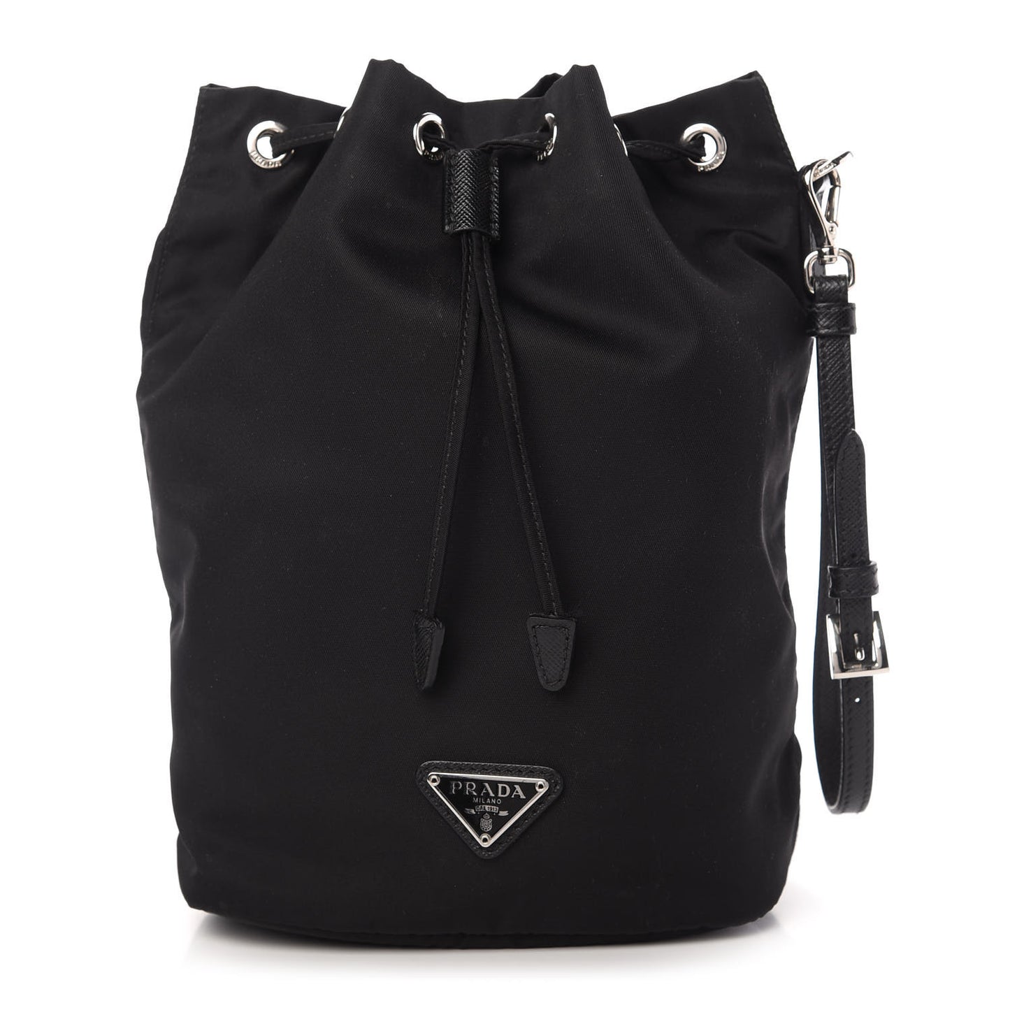 Nylon Vela Drawstring Wristlet Pouch Black