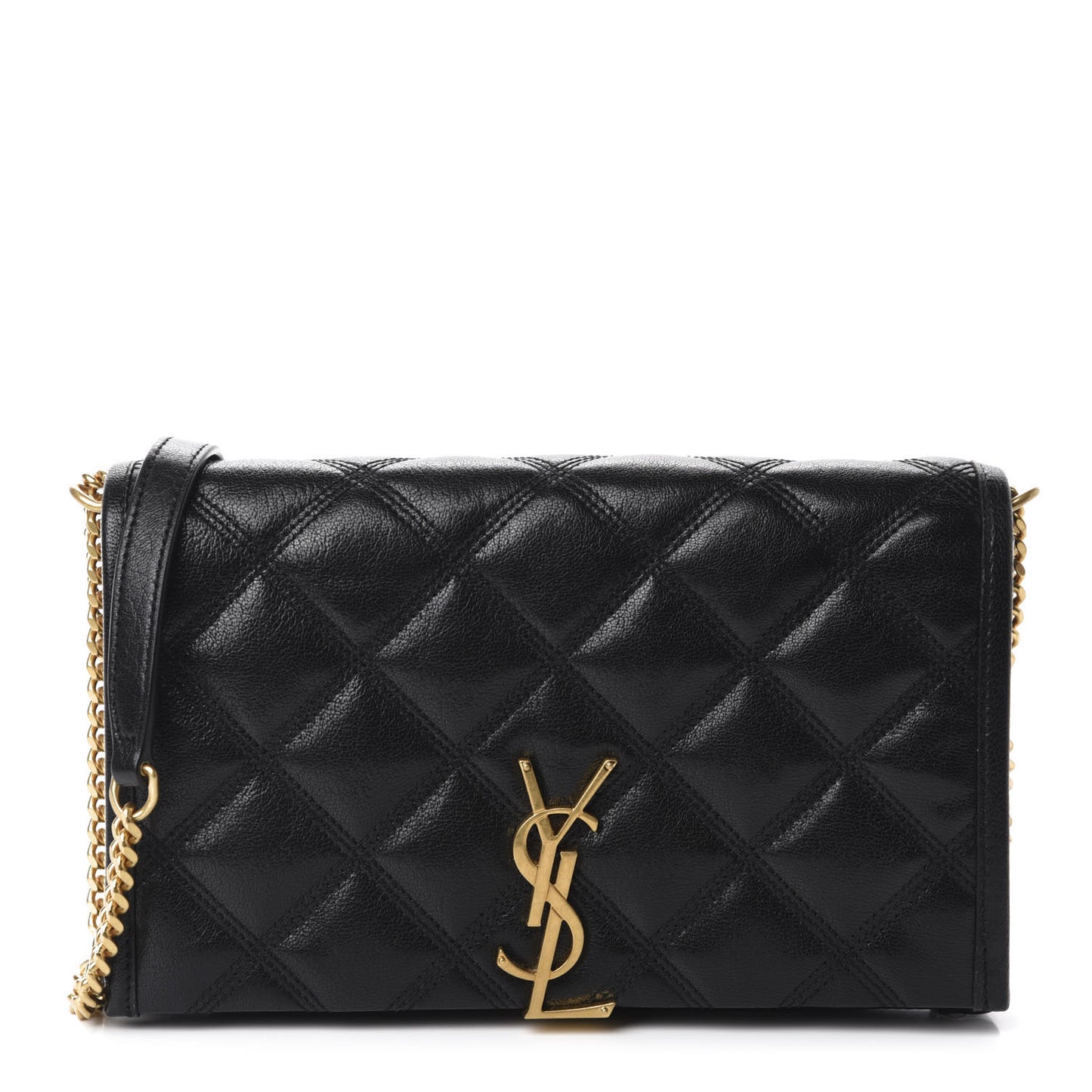 Lambskin Diamond Quilted Becky Chain Wallet Black