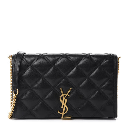 Saint Laurent Lambskin Diamond Quilted Becky Chain Wallet Black 1 of 11