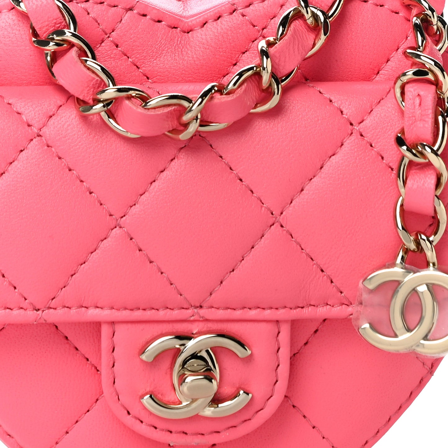 Lambskin Quilted CC In Love Heart Waist Belt Bag With Chain Pink
