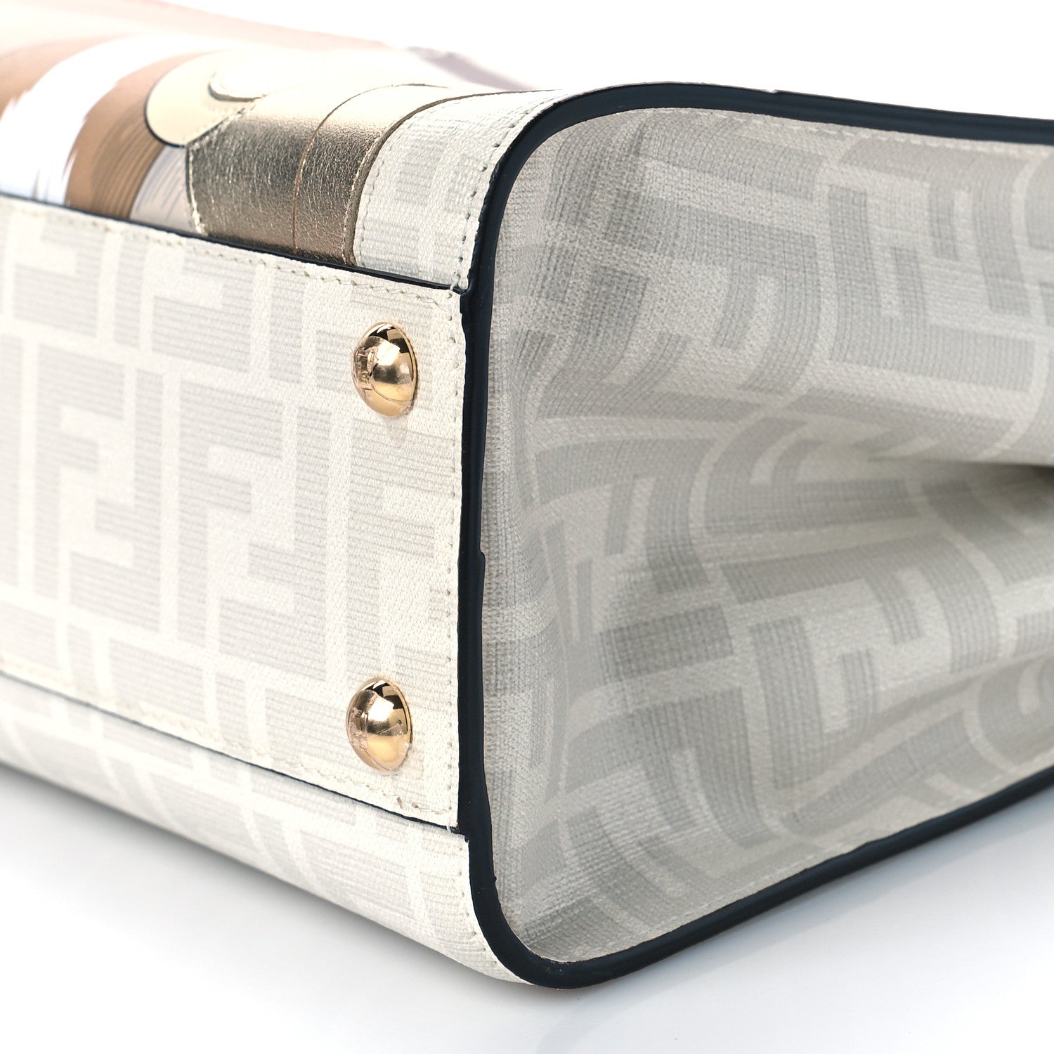 Fendi Glazed Fabric Nappa FF Disco Girls Inlay Mini Peekaboo Iconic Satchel Bianco Perla Multicolor 8 of 8