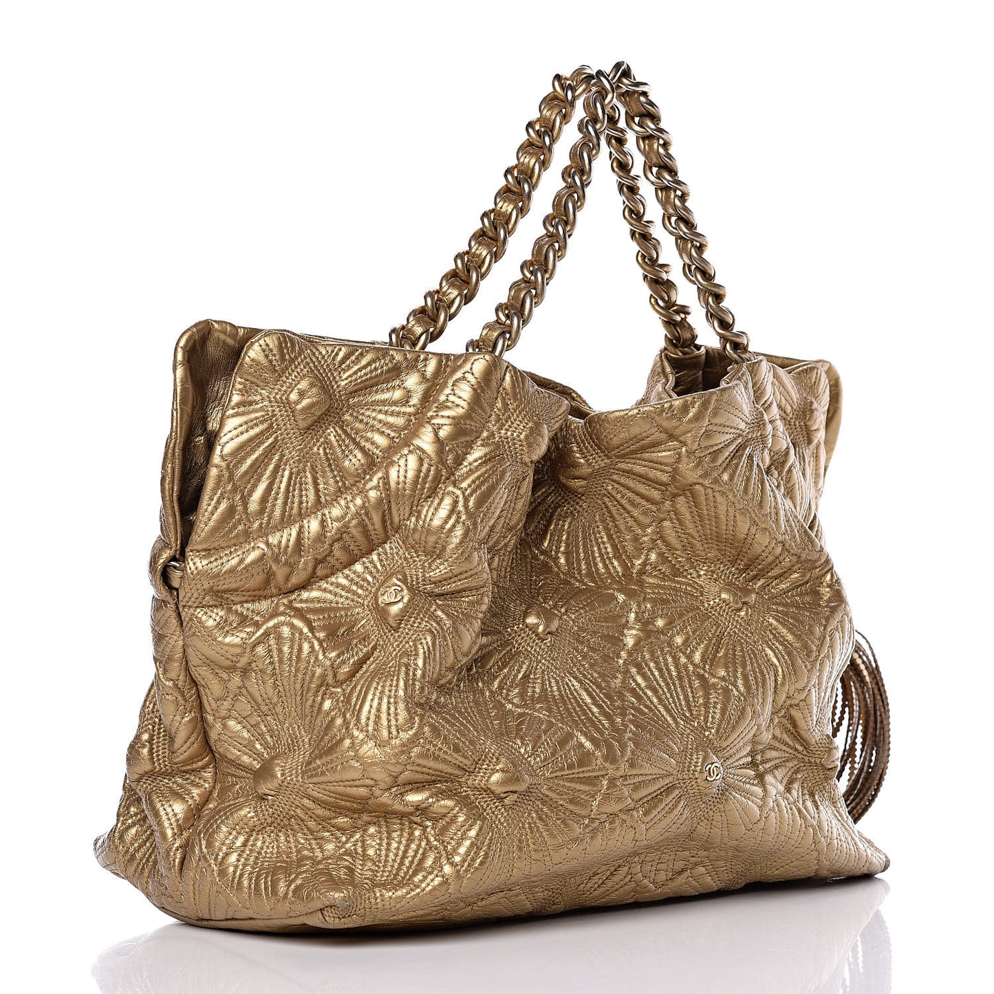 Calfskin Embroidered Ca D’Oro Tote Gold