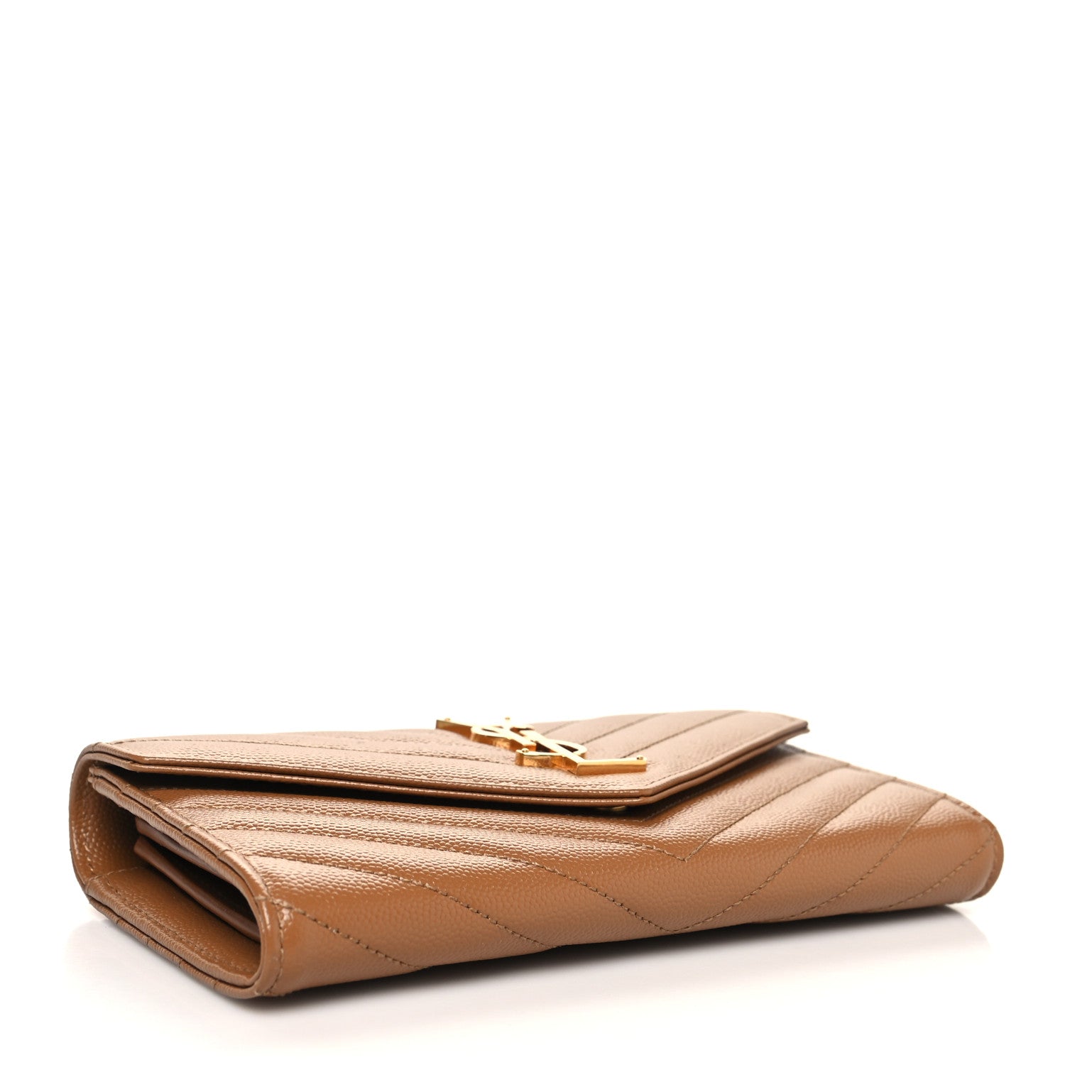 Saint Laurent Grain De Poudre Matelasse Chevron Monogram Flap Wallet Dark Natural 4 of 11
