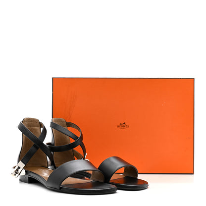 Hermes Heritage Calfskin Baia Sandals 37 Black 10 of 10