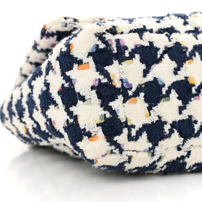 Chanel Tweed Quilted Large Chanel 19 Flap Ecru Navy Blue Multicolor 9 of 13