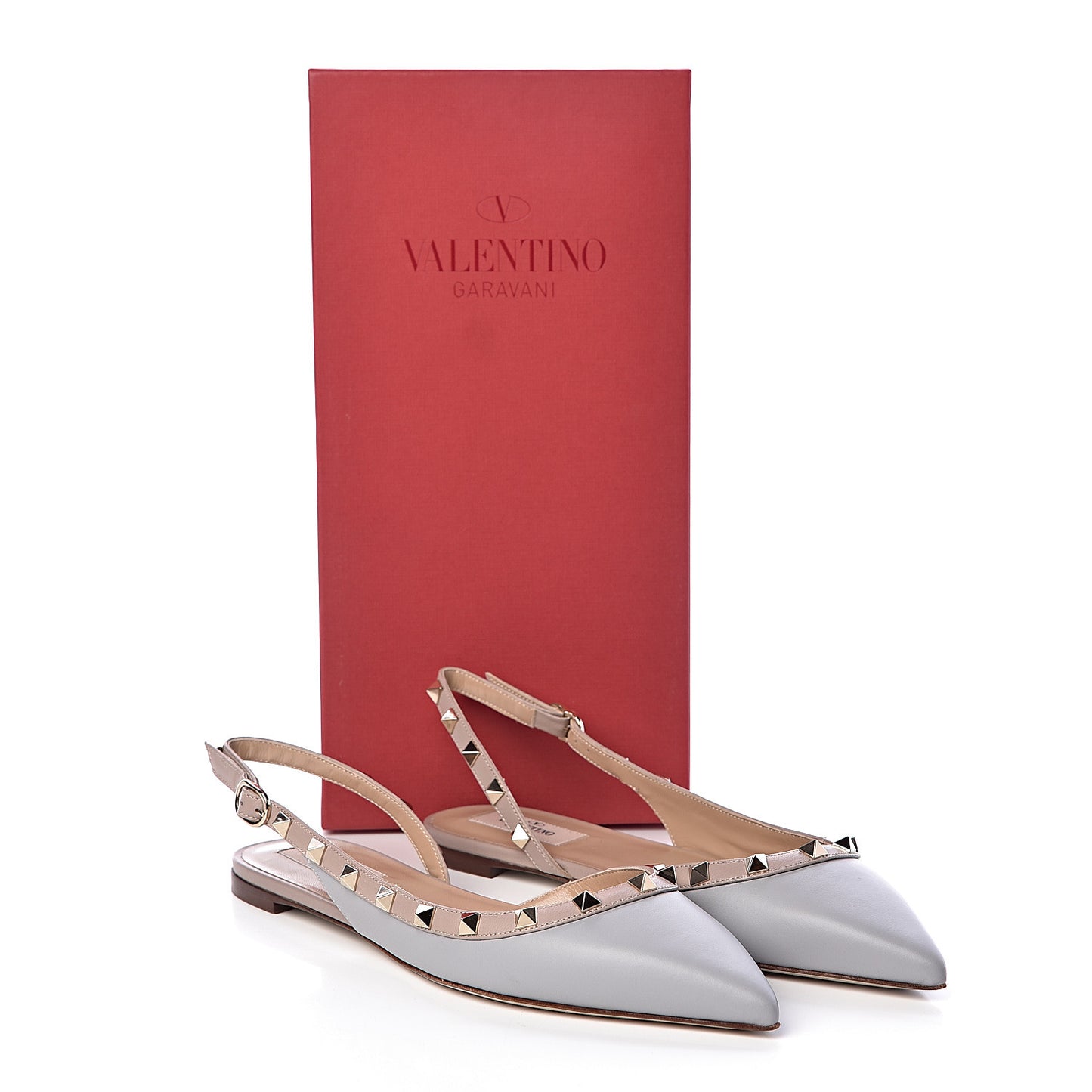 Nappa Rockstud Slingback Flats 38.5 Pastel Grey Poudre